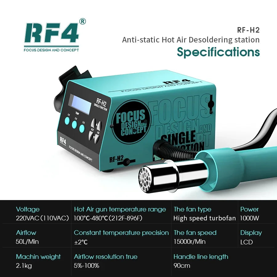RF4 1000W Fast Desoldering Hot Air Gun - Digital Display Soldering Station for PCB Chip Repair, Intelligent BGA Rework