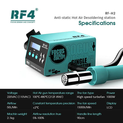 RF4 1000W Fast Desoldering Hot Air Gun - Digital Display Soldering Station for PCB Chip Repair, Intelligent BGA Rework