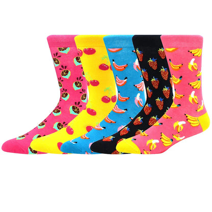 5-Pair Combed Cotton Novelty Crew Socks - Funny Skateboard Casual Socks for Men & Women