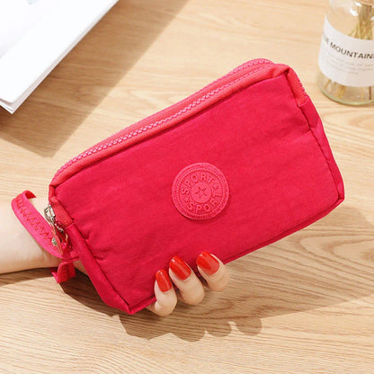 Large-Capacity Three-Zipper Wallet & Handbag – Retro Mobile Phone Bag & Portable Fashion Storage for Women & Students