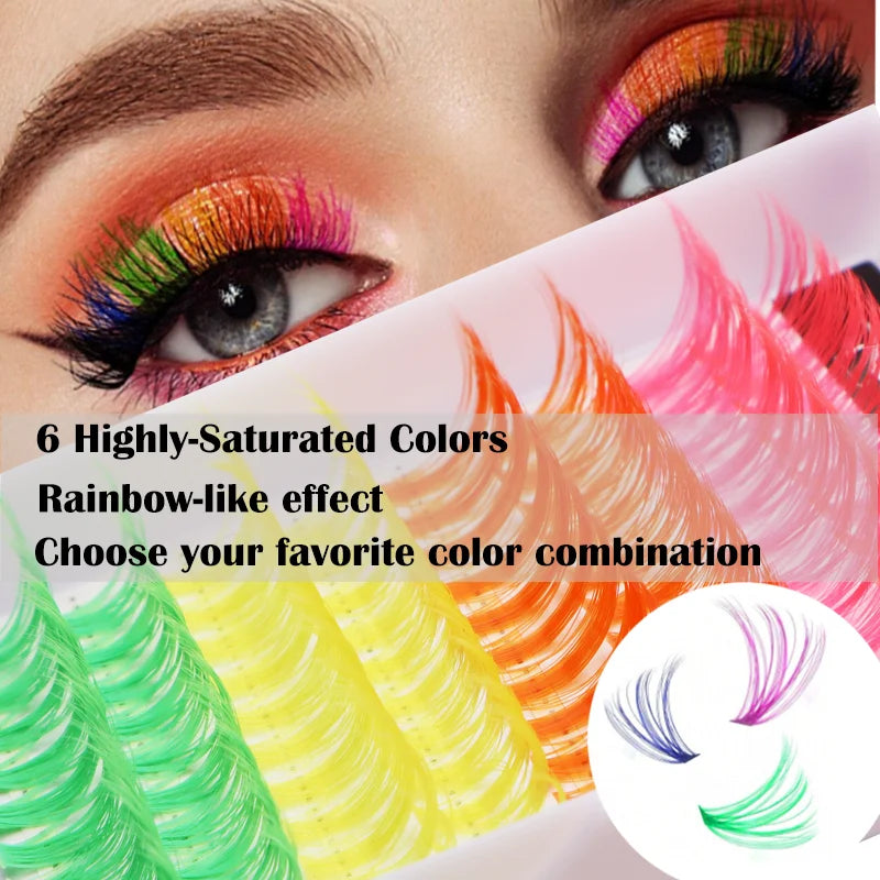 14/16mm D Curl Colorful Glitter Manga Lashes – Wispy Spikes, Soft DIY Cluster False Eyelashes