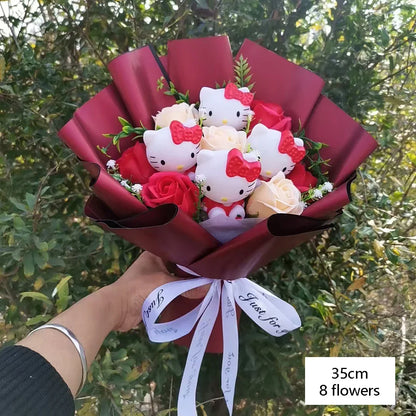Hello Kitty Plush Bouquet — Anime Rose Soap Flowers for Wedding & Home Decor