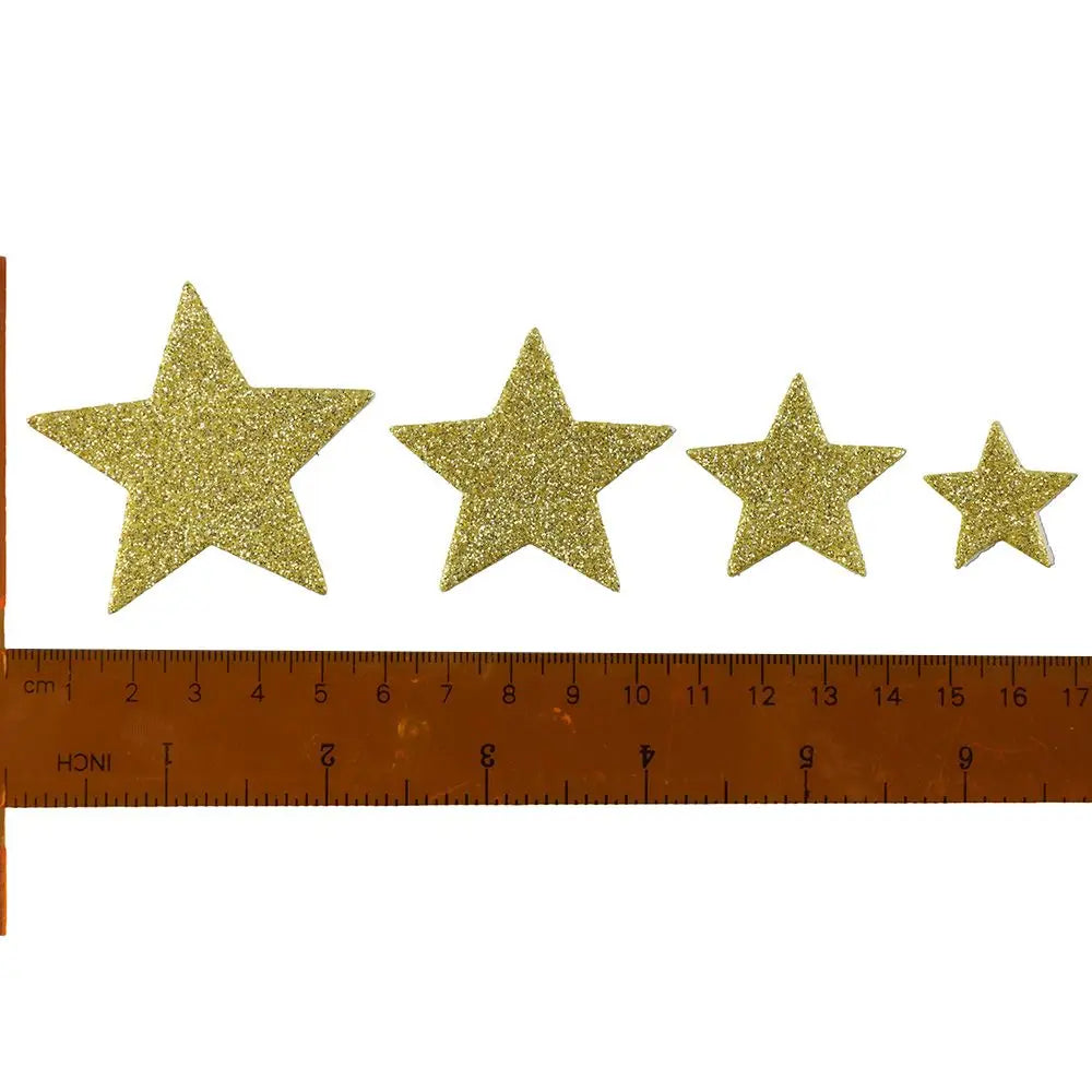 200Pcs Glitter Star Foam Stickers Set – Self-Adhesive 4 Sizes (2.5–5.5cm) Silver & Gold Sparkle Stars for DIY Crafts & Decoration