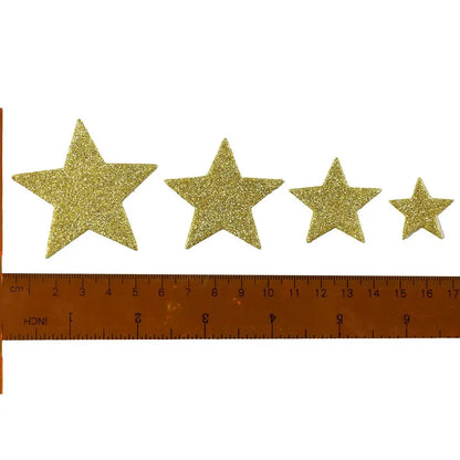 200Pcs Glitter Star Foam Stickers Set – Self-Adhesive 4 Sizes (2.5–5.5cm) Silver & Gold Sparkle Stars for DIY Crafts & Decoration