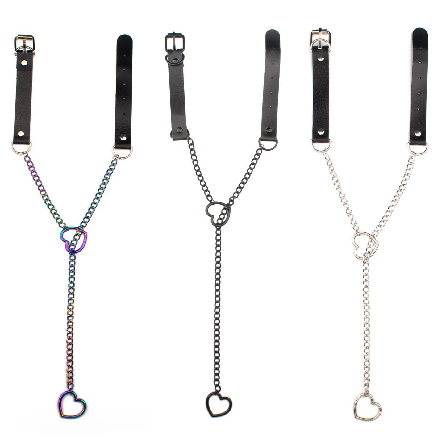 Heart Slip Chain Necklace – Black Leather Gothic Choker for Women, Punk & Goth Jewelry