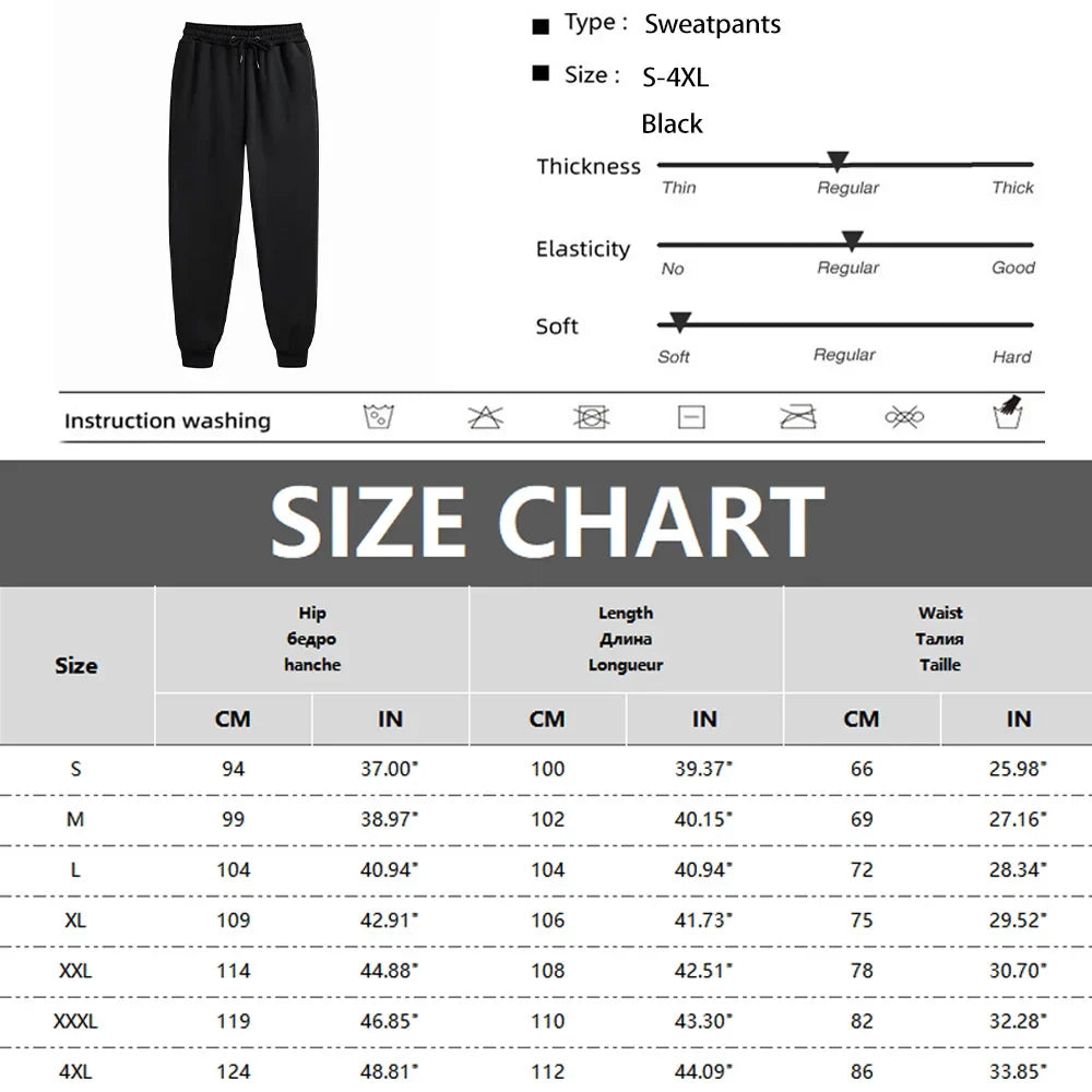 Men's Sweatpants - Spring Autumn Fleece Sport Pants with Drawstring & Pockets, Oversized Casual Trousers