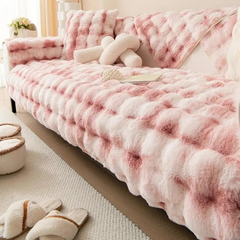 Thick Rabbit Fur Plush Sofa Slipcover - Non-Slip Soft Couch Cushion Cover for Modern Living Room Home Decor
