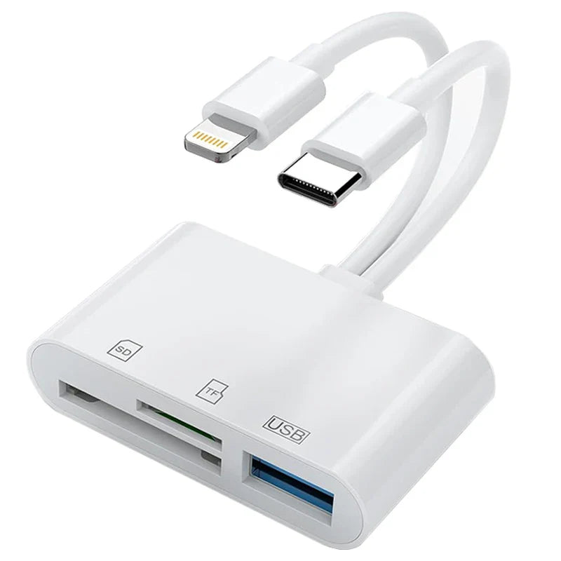 5-in-1 SD Card Reader USB Hub – USB 3.0 Type-C OTG Adapter for iPhone, iPad, MacBook, SD & TF Memory Cards