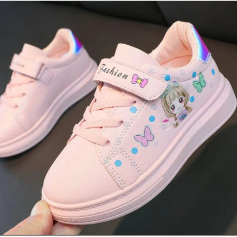 Kids White Leather Sneakers - Casual Spring Shoes for Girls, Soft Board-Style Footwear
