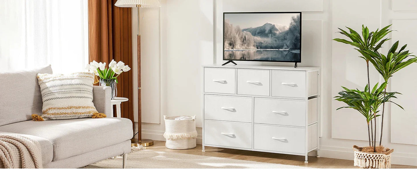White Wardrobe Closet with 5/7/10 Fabric Drawers – Bedroom Storage Chest Cabinet Furniture