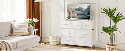 White Wardrobe Closet with 5/7/10 Fabric Drawers – Bedroom Storage Chest Cabinet Furniture