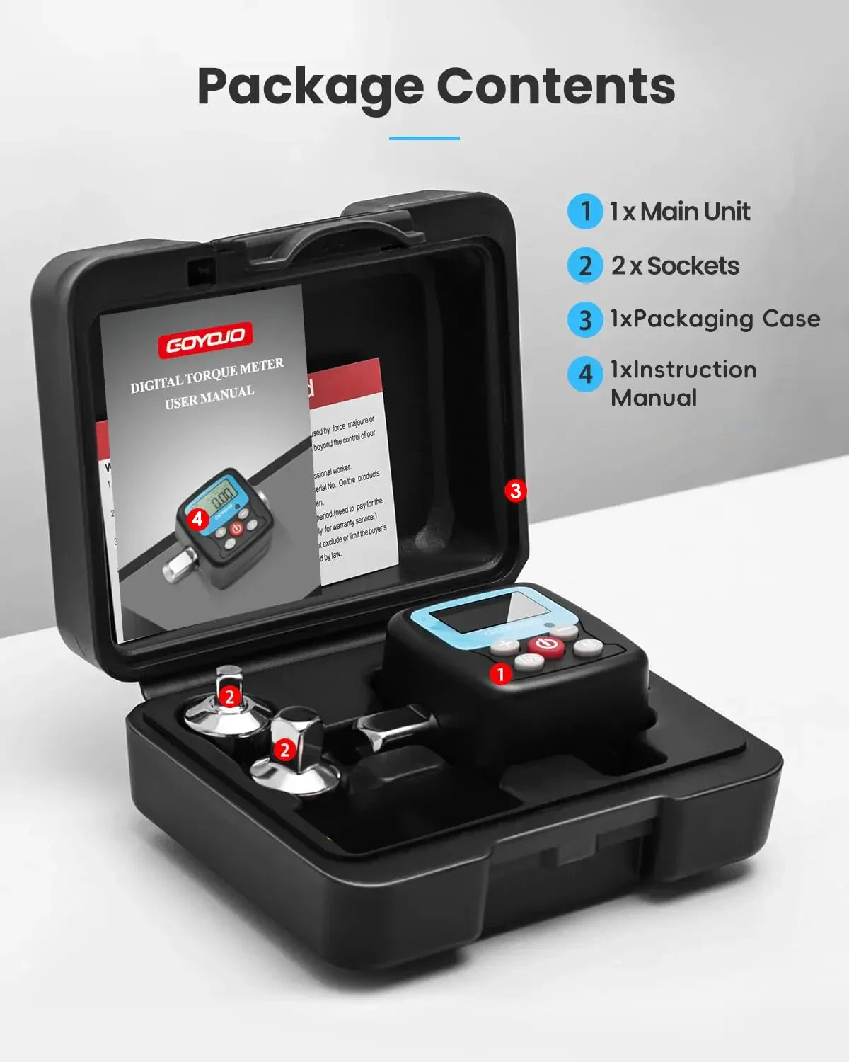 Professional Digital Torque Wrench Set | 1/4'', 3/8'', 1/2'' Electronic Wrench & Torque Adapter for Bike & Car Repair