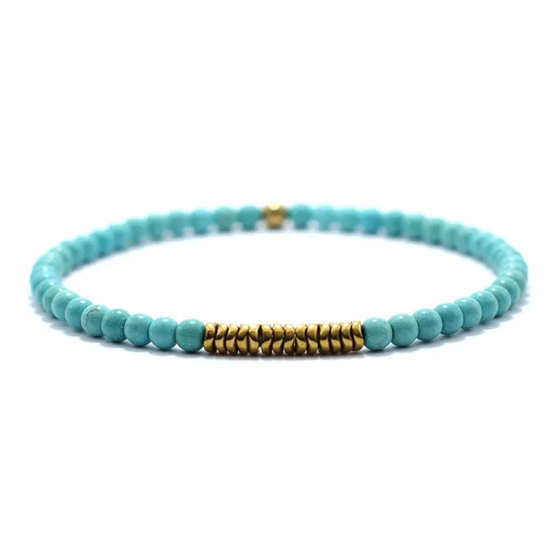 4mm Antique Gold Hematite Stone Bracelet for Men — Natural Wooden Beaded Meditation Bracelet Pulsera Brazalete