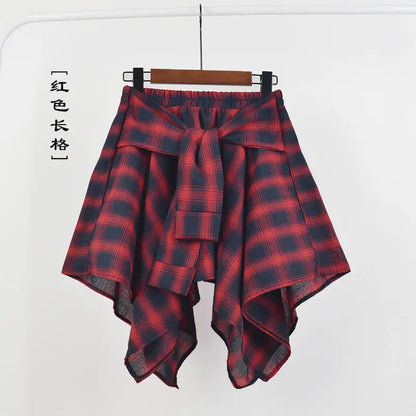 Summer Casual Retro Women’s Mini A-Line Skirt – Blue White Lattice Bow-Knot Elastic Waist Short Skirt