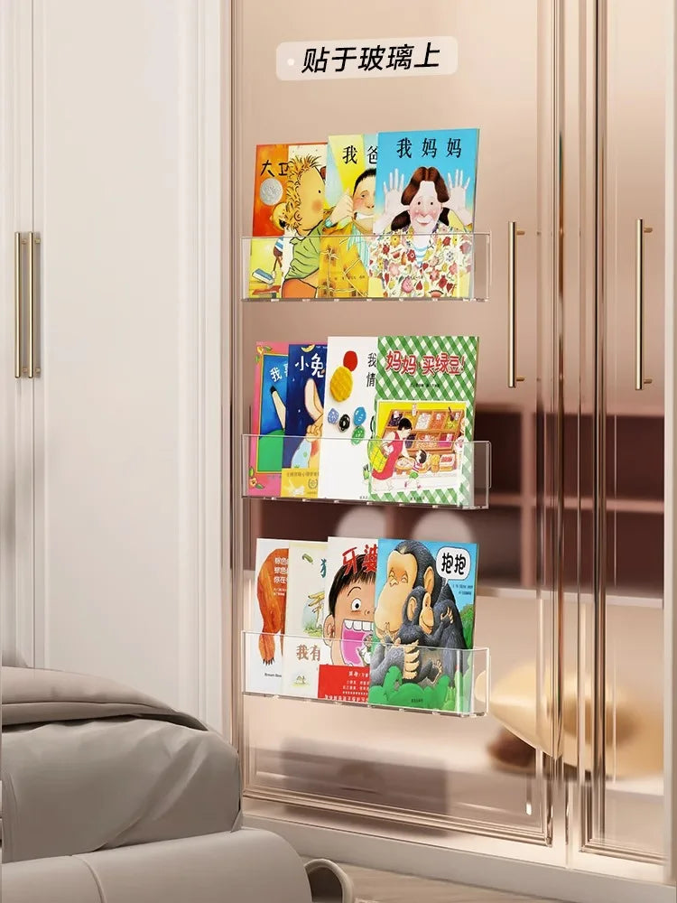 Acrylic Picture Book Display Stand – Wall Hanging Bookshelf for Children's Books, Magazines, and Storage Behind the Door
