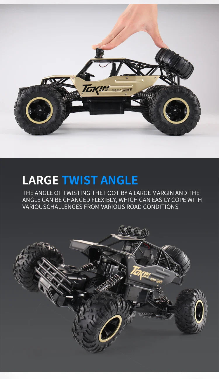 1:12/16 RC Off-Road Truck – 4WD Remote Control Car with Metal Shell & LED Lights for Kids