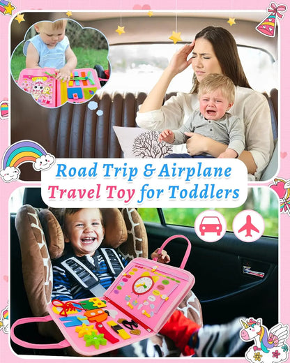 Toddler Montessori Busy Board – Dinosaur Dress-Up, Learning & Sensory Activities, Travel Toy & Life Skills Backpack