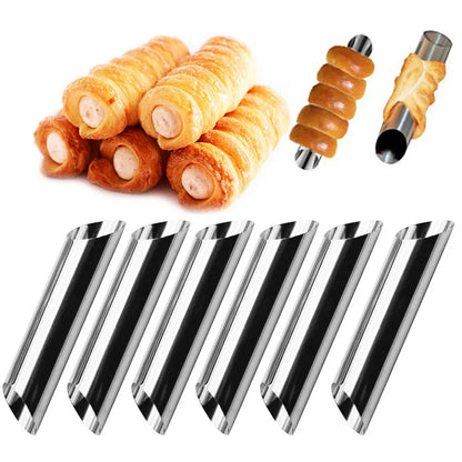 Premium Stainless Steel Baking Cones Set - 6/12/24 Piece Horn Pastry Roll Cake Mold Kit for Spiral Baked Croissants, Cookies, and Desserts - ZXH