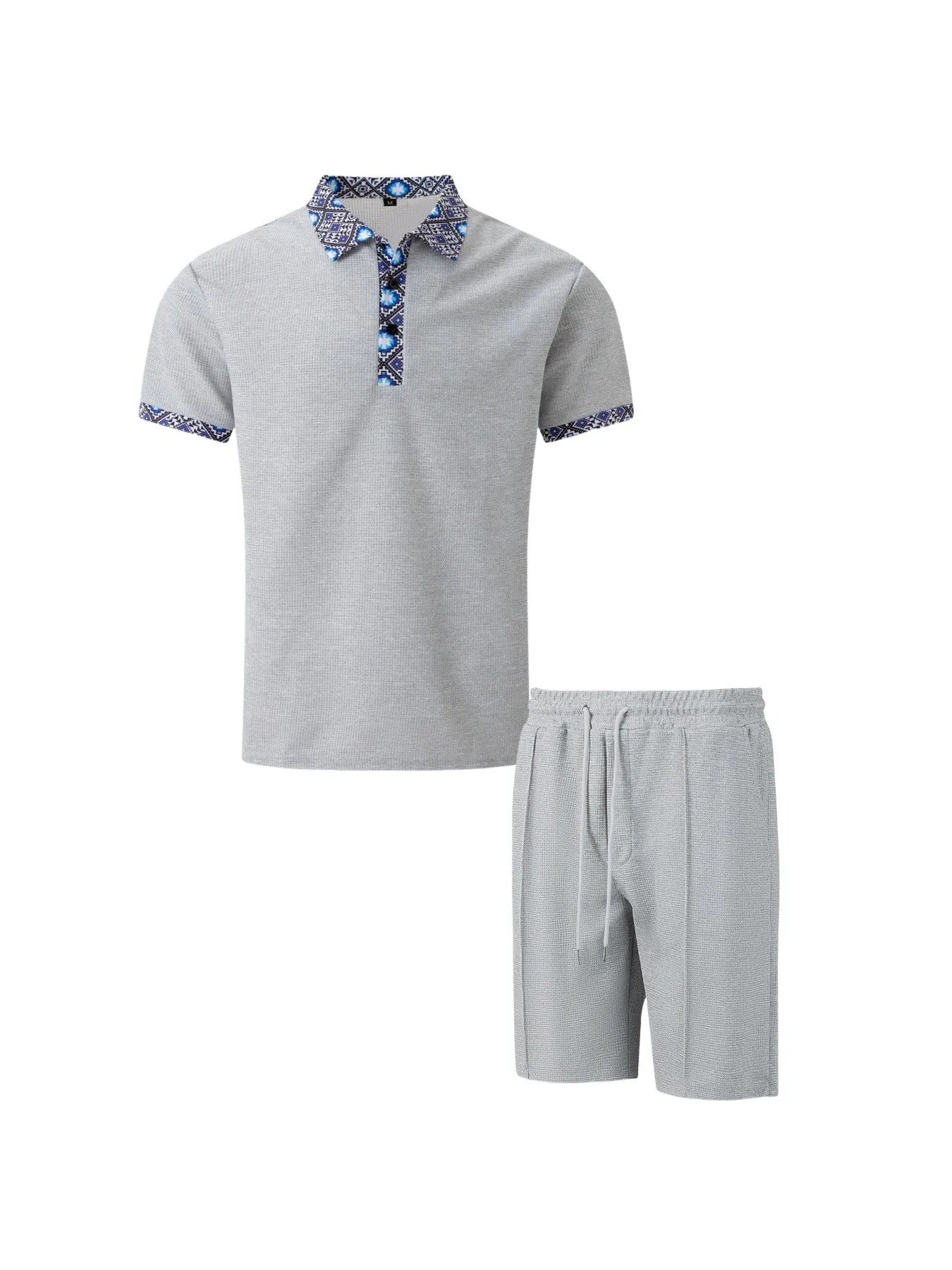 2025 Men's Summer Waffle Knit Short Set – Solid Color Zip-Up Lapel Shirt & Shorts | European & US Style