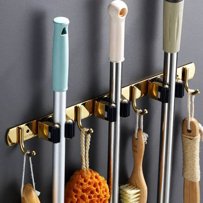 Stainless Steel Wall Mount Mop Organizer Holder: Broom Hook for Kitchen & Bathroom Organization