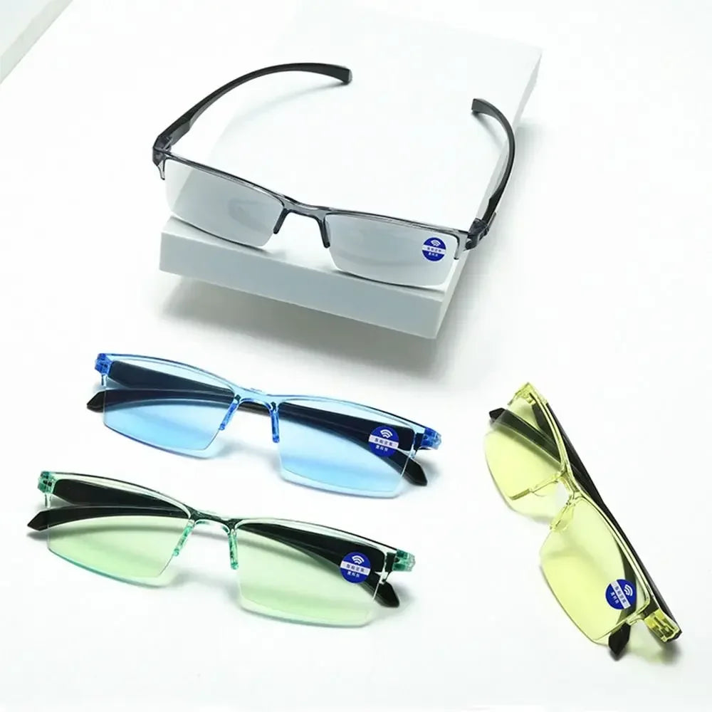 Smart Automatic Zoom Reading Glasses – Autofocus Anti-Blue Ray Half-Rim Eyewear for Near & Far Vision