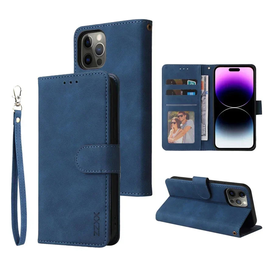 ZZXX Leather Wallet Case for iPhone 16e–6s Plus – Flip Cover with Card Holder & Protective Stand Design