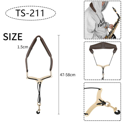 Saxophone Neck Strap - Adjustable Leather Universal Fit for Soprano, Alto, Tenor Sax with Secure Closed Hooks