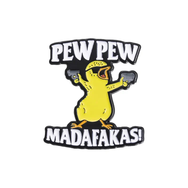 Pew Pew Madafakas Yellow Chick Enamel Pin – Cool Cartoon Brooch for Clothes, Backpacks & Lapels