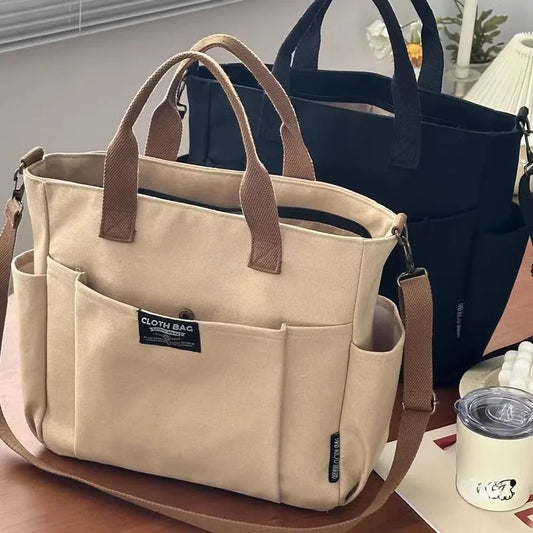 Urban Minimalist Canvas Tote Bag for Women | Large Capacity Commuting Bag | Single Shoulder Diagonal Crossbody for Students