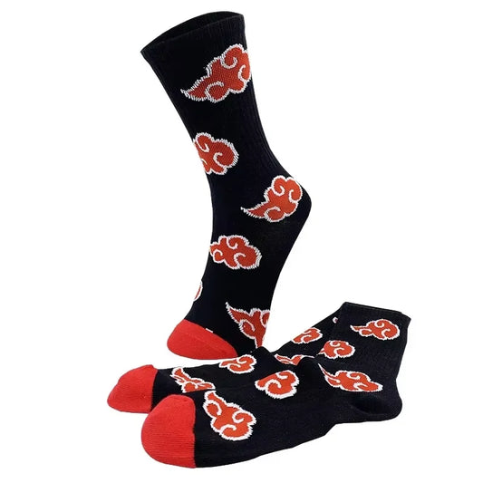 Halloween Anime Akatsuki Red Cloud Socks – Unisex Cotton Ninja Cosplay Stockings for Men & Women