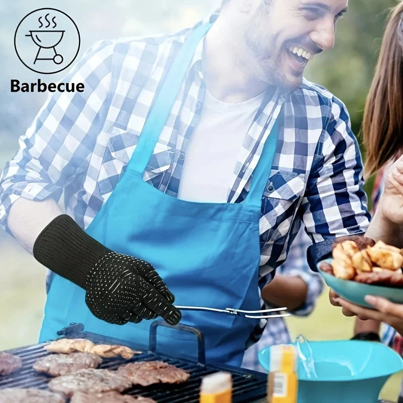 BBQ Gloves – High Temperature Resistance Oven Mitts for 500-800 Degrees – Fireproof Barbecue and Heat Insulation Microwave Gloves