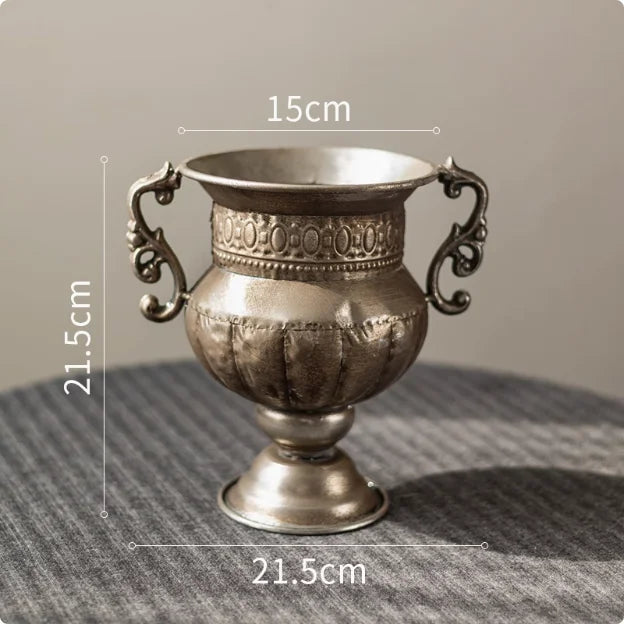 European Retro Iron Goblet Vase — Metal Flowerpot for Home, Living Room, Hotel & Flower Arrangement Decor