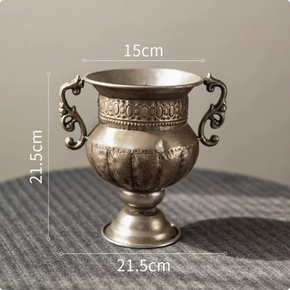 European Retro Iron Goblet Vase — Metal Flowerpot for Home, Living Room, Hotel & Flower Arrangement Decor