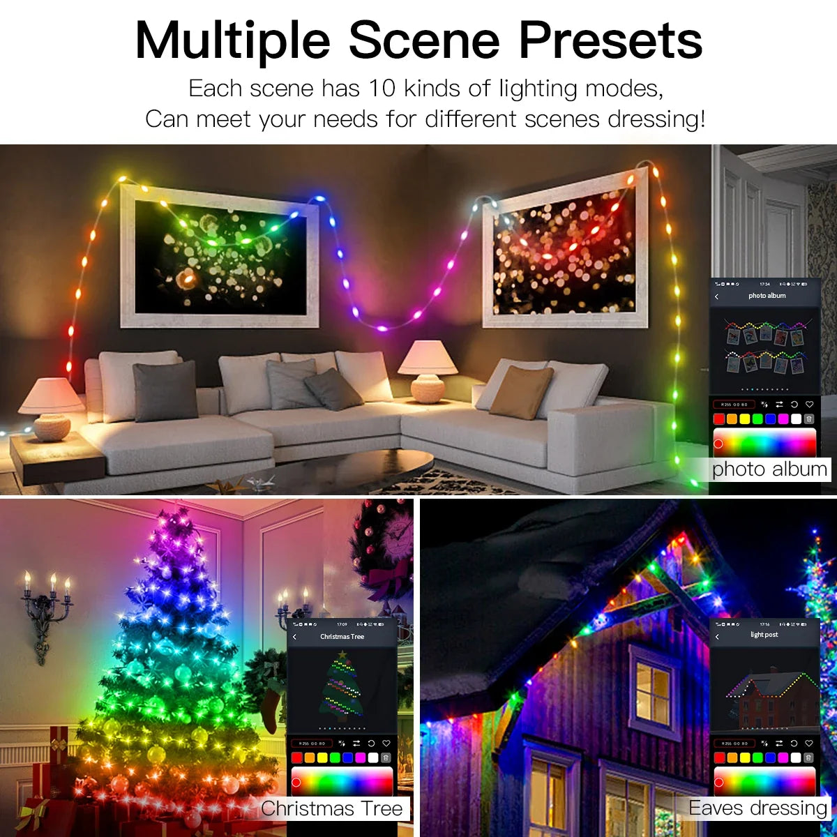 40M RGB LED String Lights - Smart Bluetooth Music Outdoor Fairy Lights with IP65 Waterproof Holiday Party Lighting