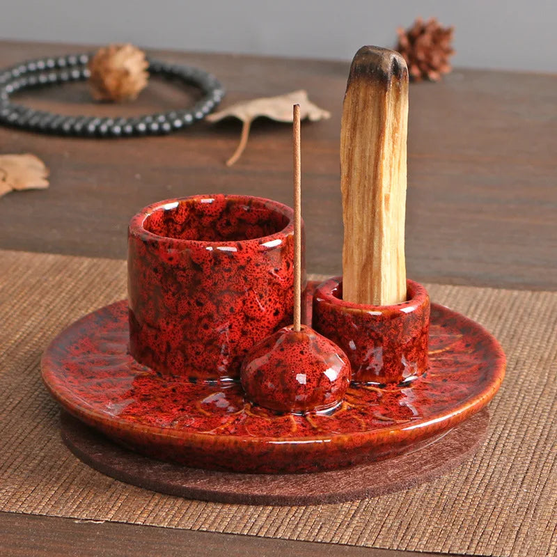 Ceramic Palo Santo Sticks Holder – 4 in 1 Incense Burner, Sage Holder & Ash Catcher Tray for Meditation & Yoga Room