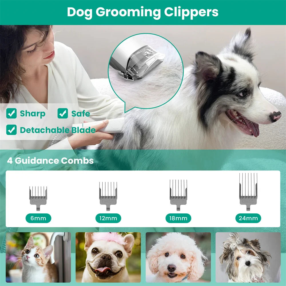 INSE P20 Pet Grooming Kit – Vacuum Suction 99% Pet Hair, Professional Clippers with 5 Tools for Dogs & Cats