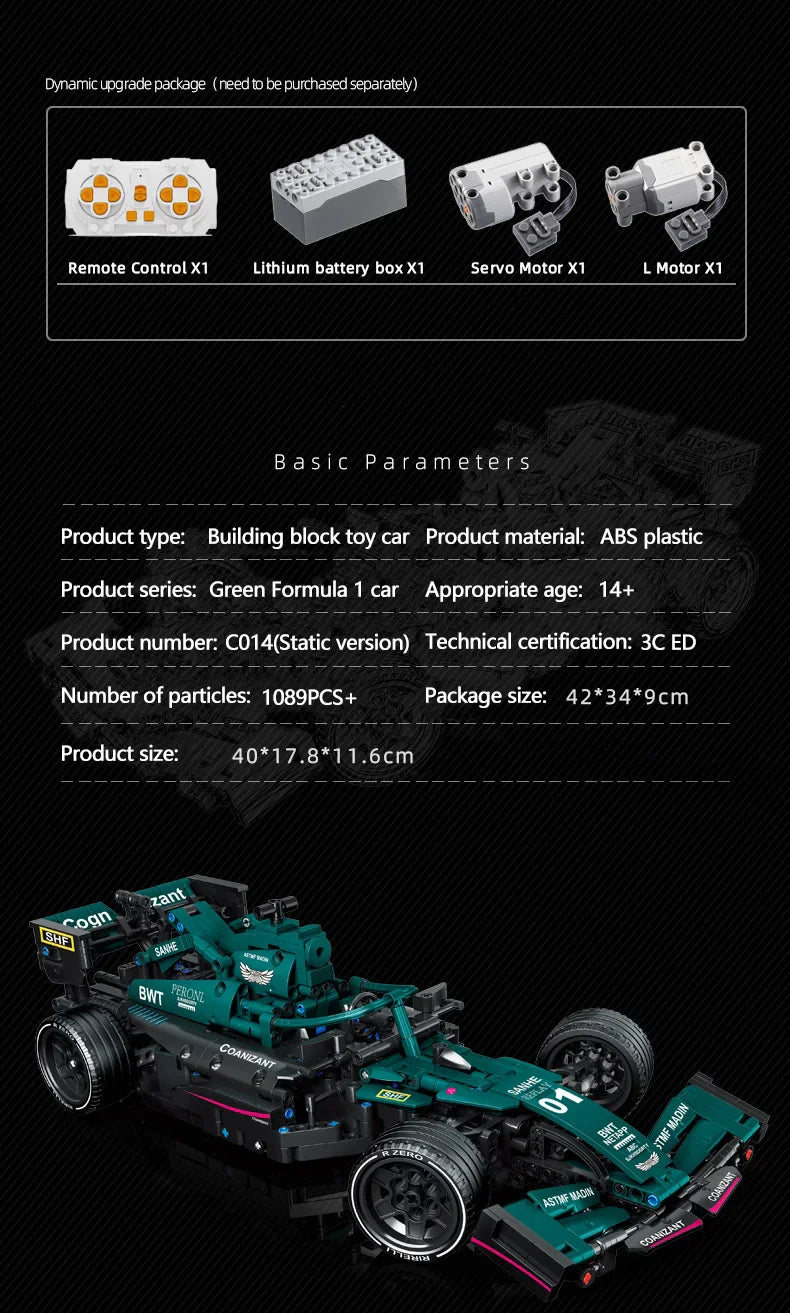 F1 Technical W14 Formula 1:8 Racing Car – 1432PCS City Speed Building Blocks, Compatible with 42141, Sports Vehicle Model Assembly Toy