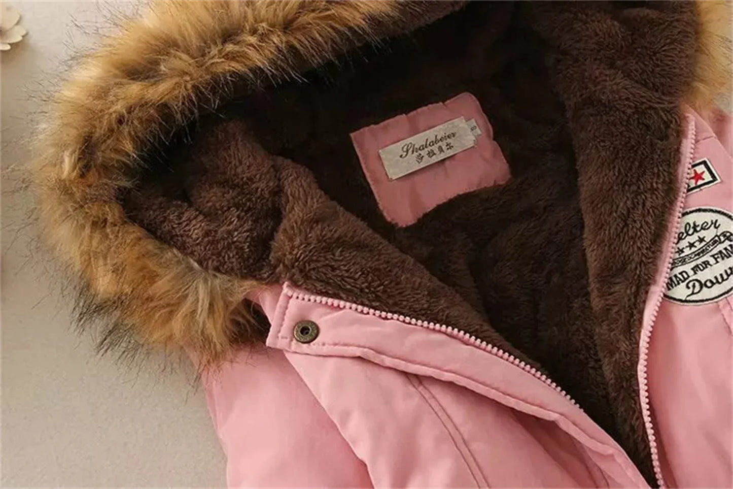 Fleece-Lined Hooded Down Jacket for Women – Warm Padded Parka, Casual Korean Streetwear Winter Coat