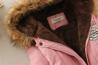 Fleece-Lined Hooded Down Jacket for Women – Warm Padded Parka, Casual Korean Streetwear Winter Coat