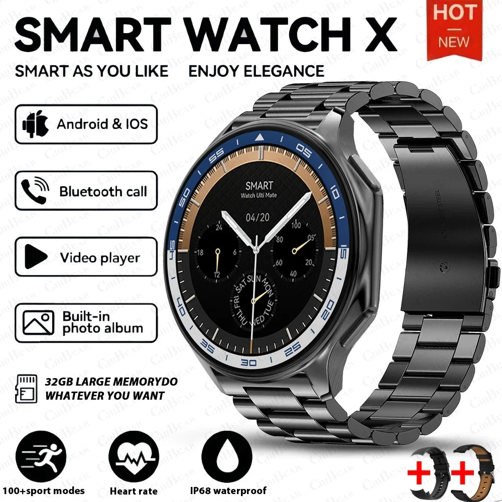 2024 OPPO Watch X Smartwatch — AMOLED 32GB, Waterproof, Bluetooth Call, TWS Music, 3D UI, Video Playback for Men