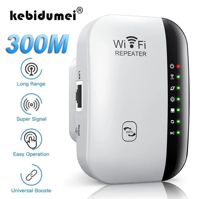 300Mbps Wireless WiFi Repeater — 2.4G WiFi Extender & Signal Booster, 802.11N Router Adapter for Home & Office