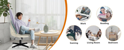 Adjustable Cross Legged Rocking Gaming Chair - Armless Wide Desk Swivel Task Chair for Home Office and Living Room