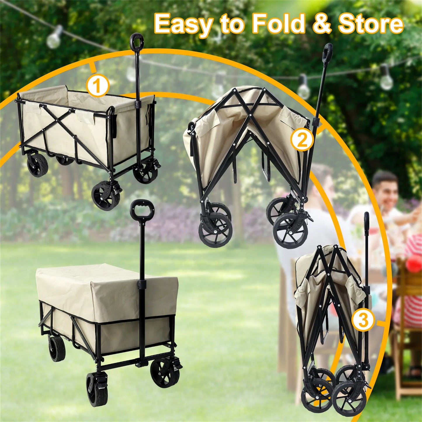 Wisfor Heavy Duty Foldable Wagon Cart — 440 Lbs Capacity, Adjustable Handle for Camping, Shopping & Beach