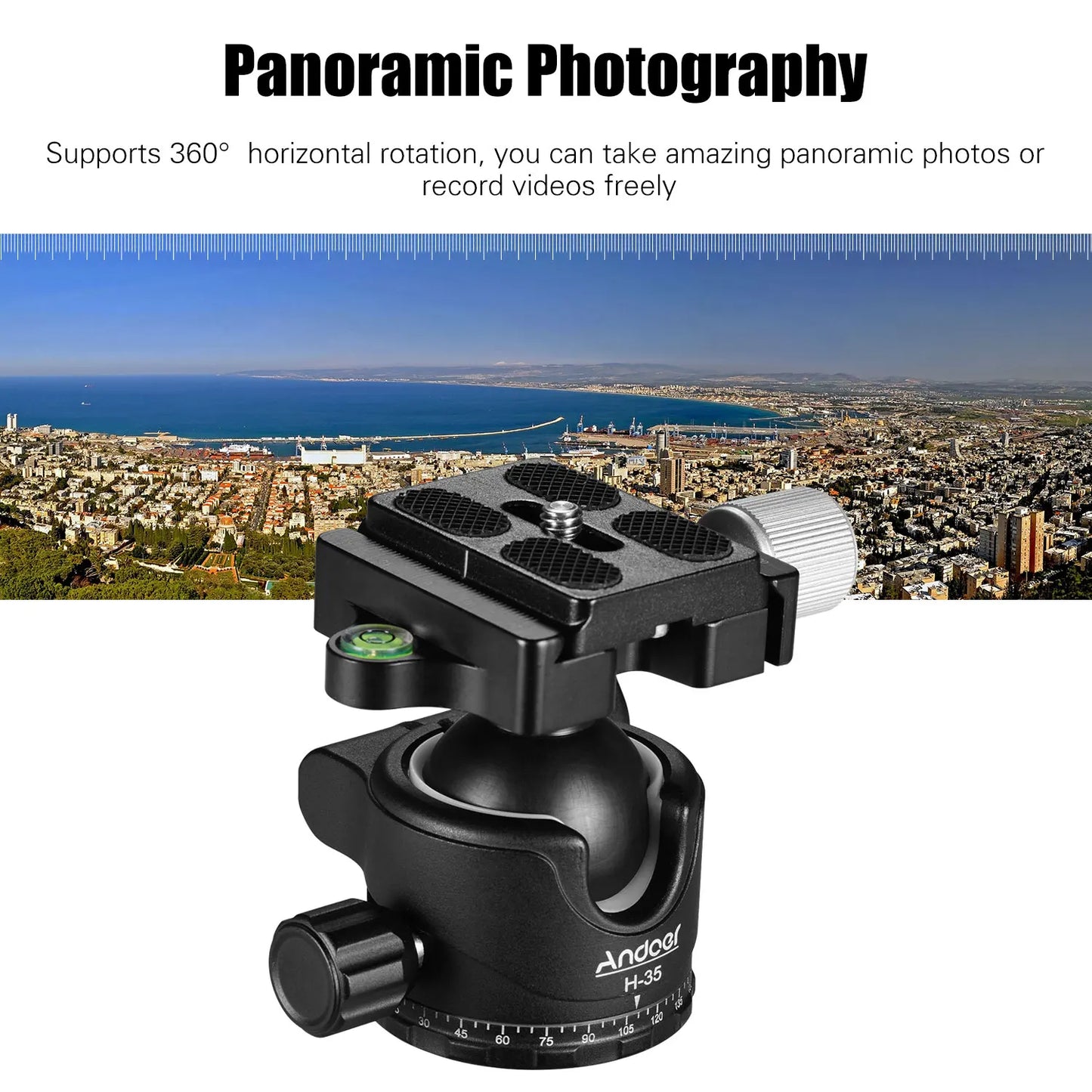 Andoer H-35 Tripod Ball Head - Panorama Ballhead Mount Adapter, U-Groove Low Gravity Design, 15kg/33lbs Load Capacity