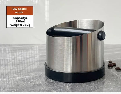 Stainless Steel Coffee Knock Box – Non-Slip Espresso Ground Bin with Rubber Ring and Beveled Design