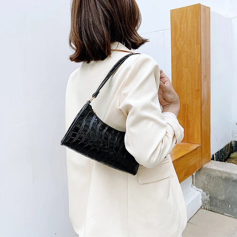 Retro Alligator Pattern PU Leather Handbag for Women – Small Shoulder & Clutch Tote Purse