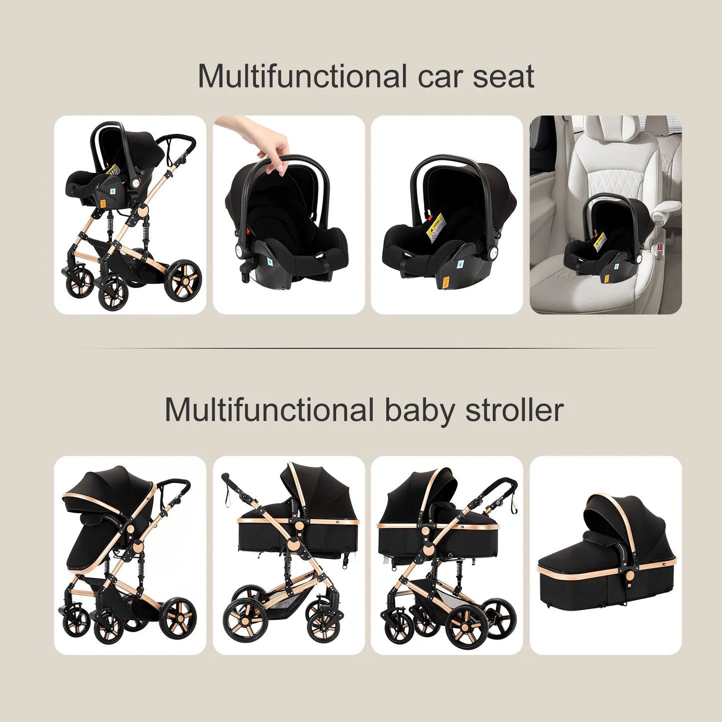 High-Quality 3-in-1 Newborn Baby Stroller — Lightweight Folding Cart with Comfort Seat & ISOFIX Safety