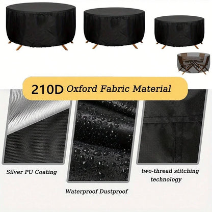 Waterproof Round Patio Furniture Cover – UV & Wind Resistant, Dustproof Outdoor Table & Chair Protector, Black, Rain & Snow