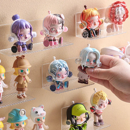 Self-Adhesive Acrylic Wall Mounted Display Shelf — Transparent Figure & Toy Storage Rack Holder