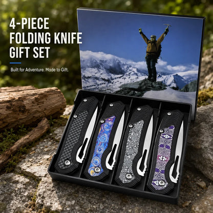 4-Pack Folding Pocket Knife Set - Stainless Steel EDC Knives with Clips for Outdoor Use